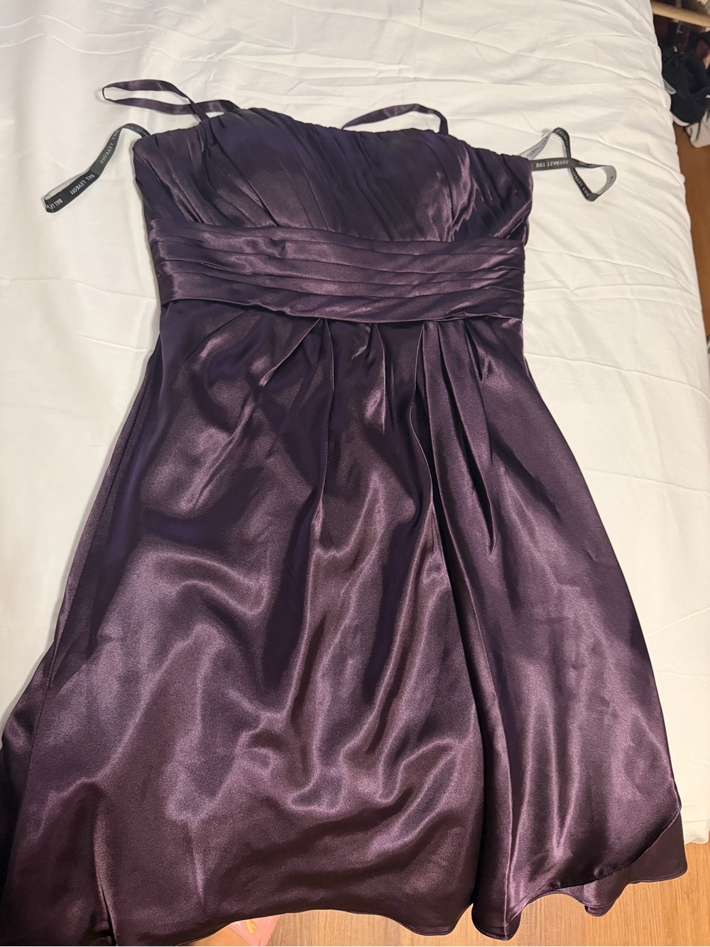Bill Levkoff Deep Plum Strapless Satin Dress